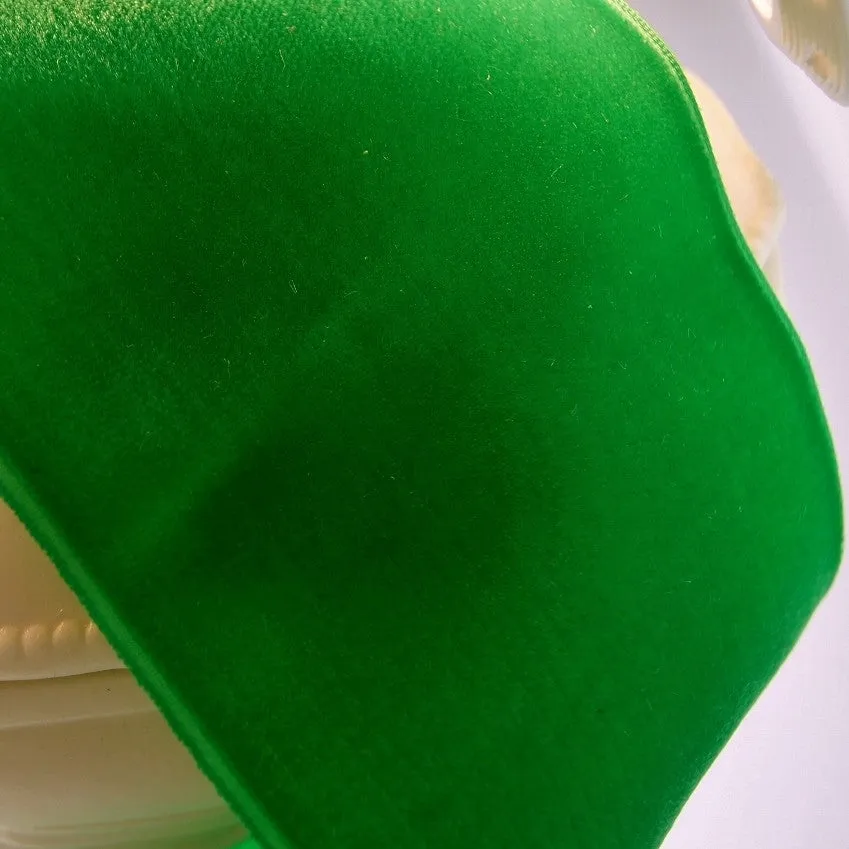 Green Velvet Ribbon Vintage from France 78mm