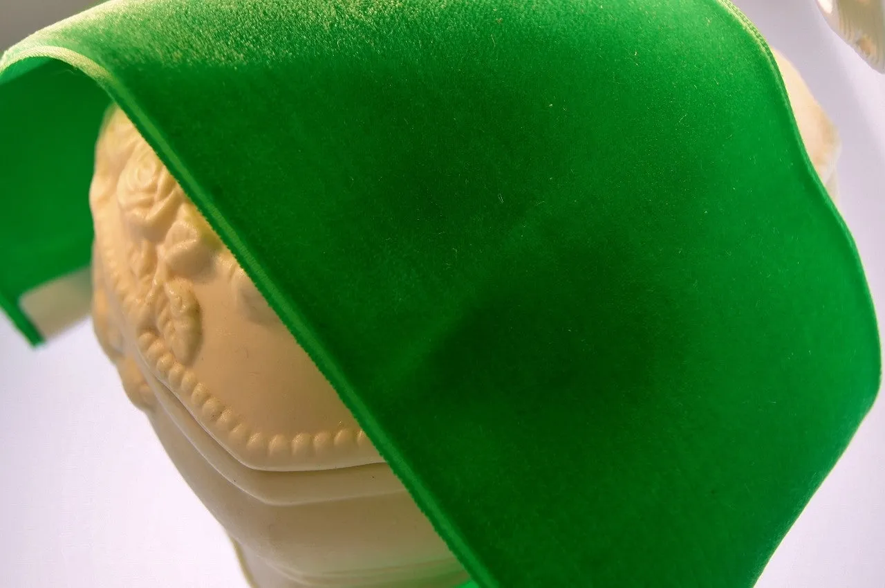 Green Velvet Ribbon Vintage from France 78mm