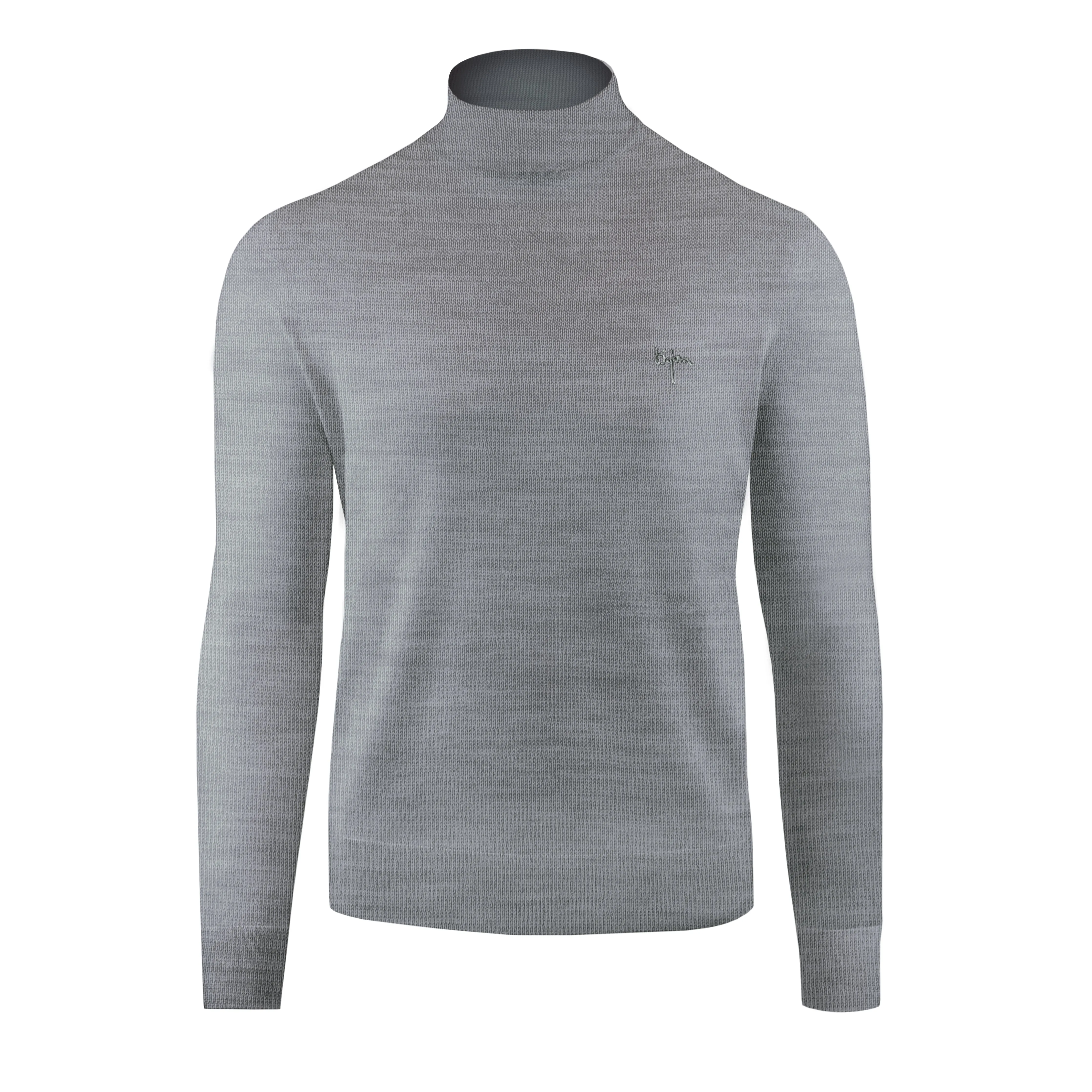 Grey Cashmere and Silk Mock Neck Sweater