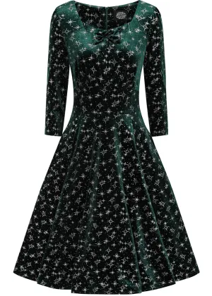 Hearts & Roses Paris Sparkle Velvet 50's Swing Dress in Green