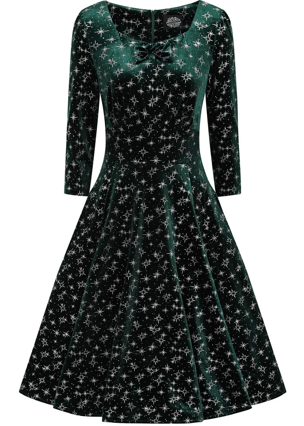 Hearts & Roses Paris Sparkle Velvet 50's Swing Dress in Green