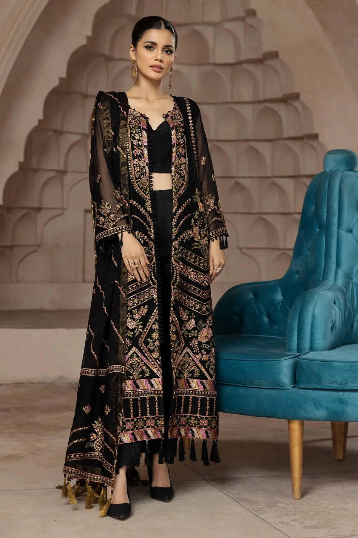 Heavily Embroidered Black Pakistani Gown Style Wedding Dress