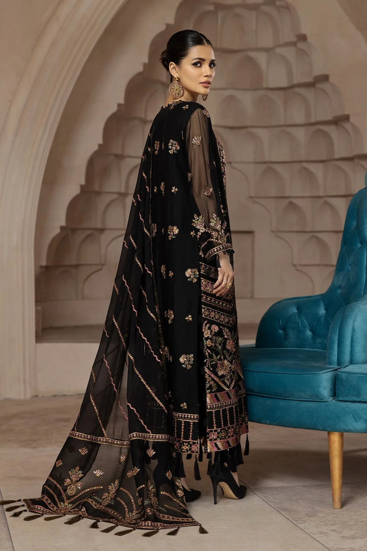 Heavily Embroidered Black Pakistani Gown Style Wedding Dress