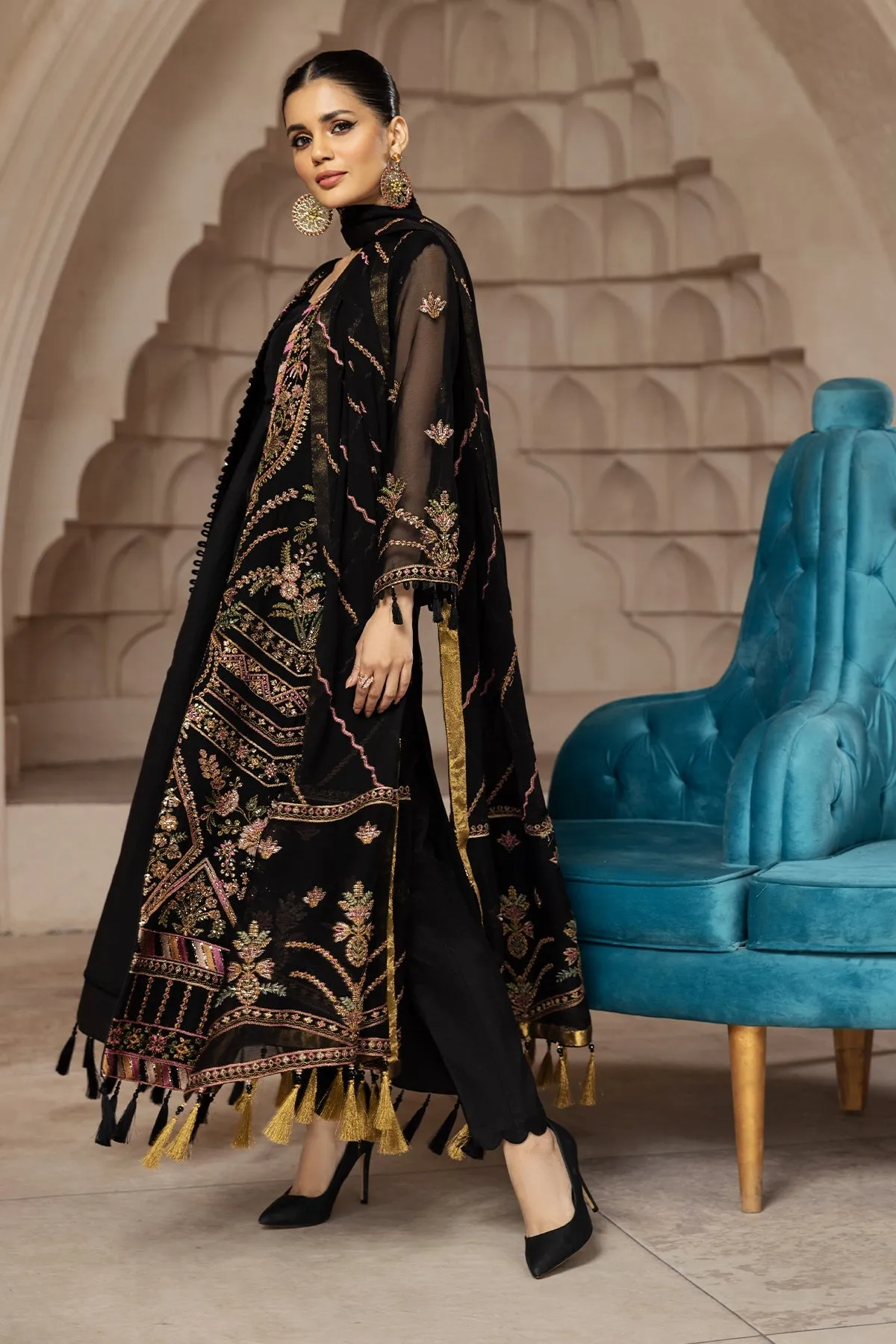 Heavily Embroidered Black Pakistani Gown Style Wedding Dress