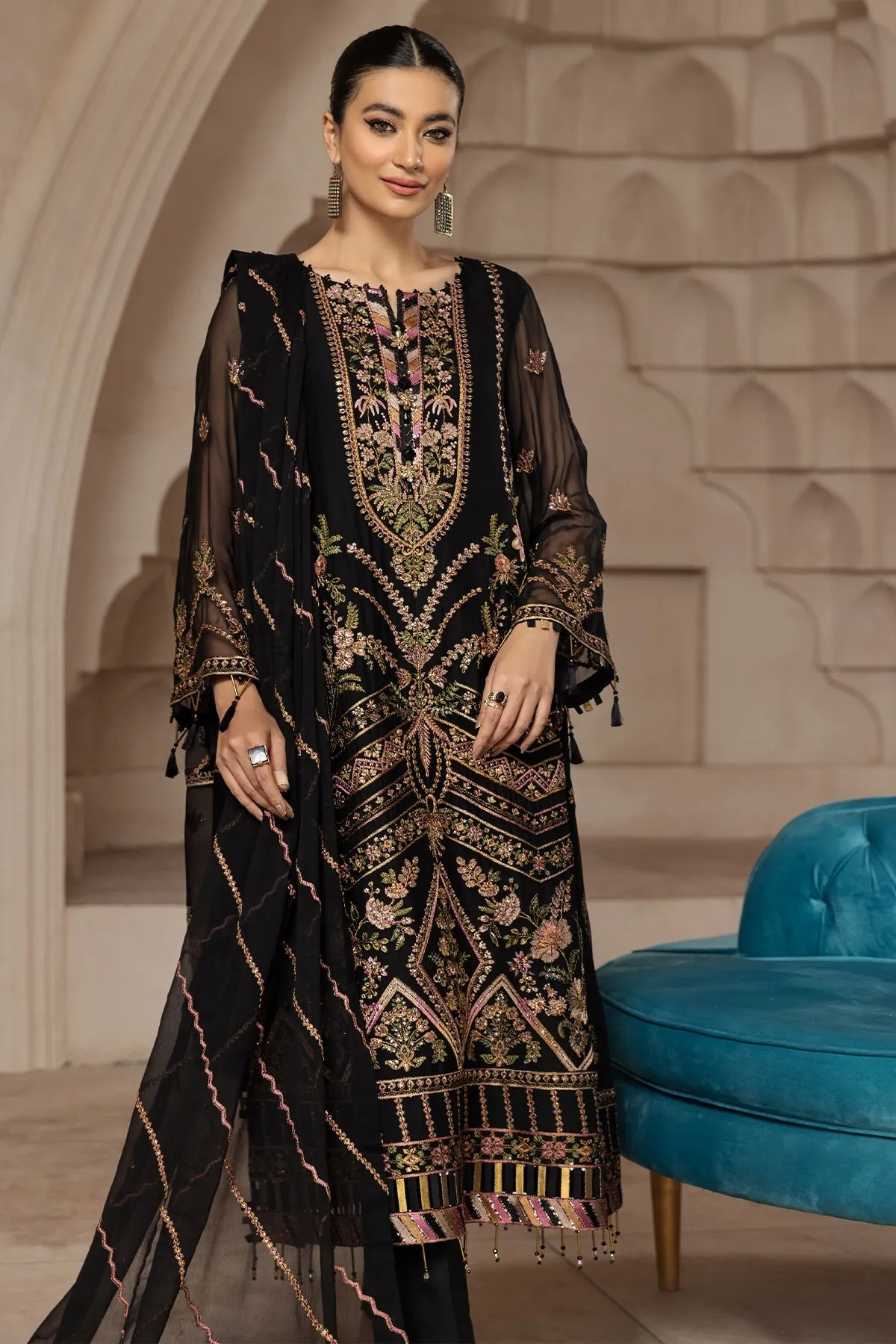Heavily Embroidered Black Pakistani Gown Style Wedding Dress