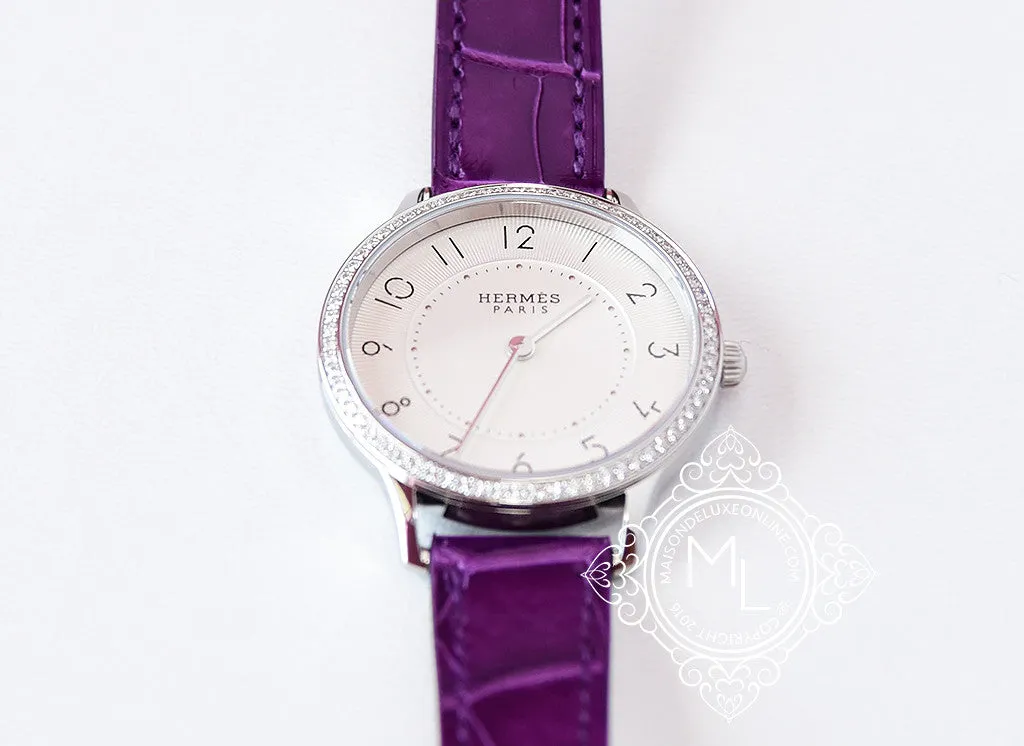Hermes Diamond Slim d'Hermès Purple Crocodile Watch MM