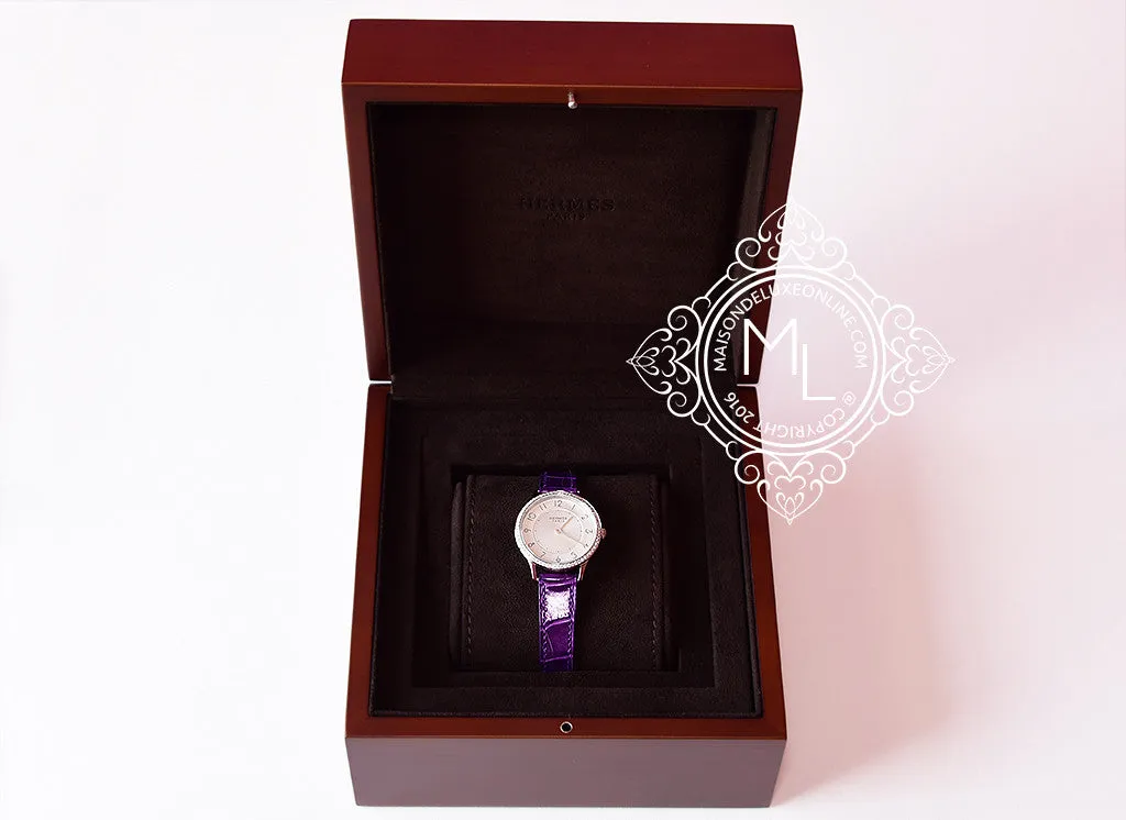 Hermes Diamond Slim d'Hermès Purple Crocodile Watch MM