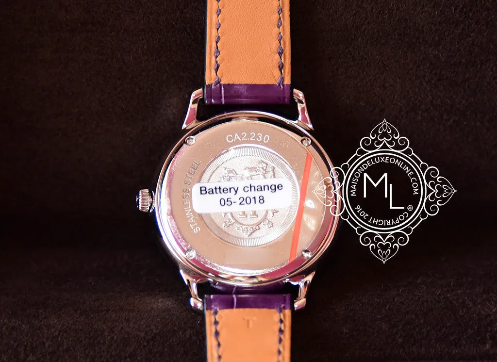 Hermes Diamond Slim d'Hermès Purple Crocodile Watch MM