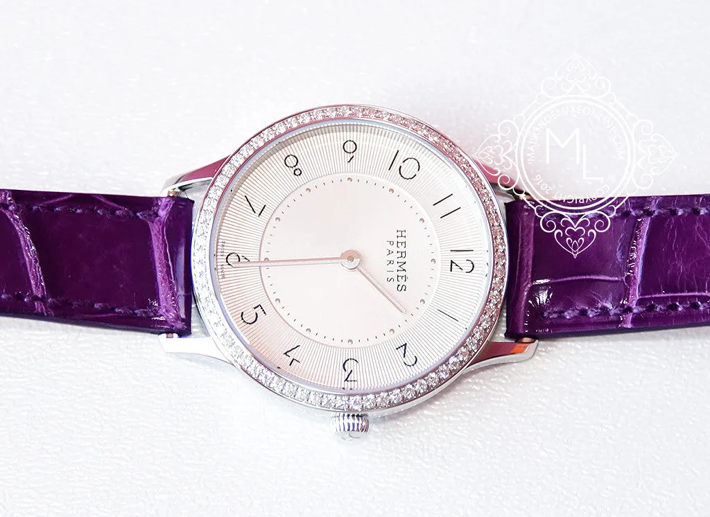 Hermes Diamond Slim d'Hermès Purple Crocodile Watch MM