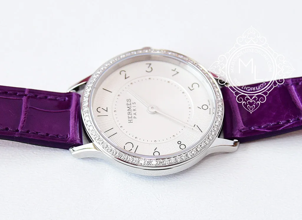 Hermes Diamond Slim d'Hermès Purple Crocodile Watch MM