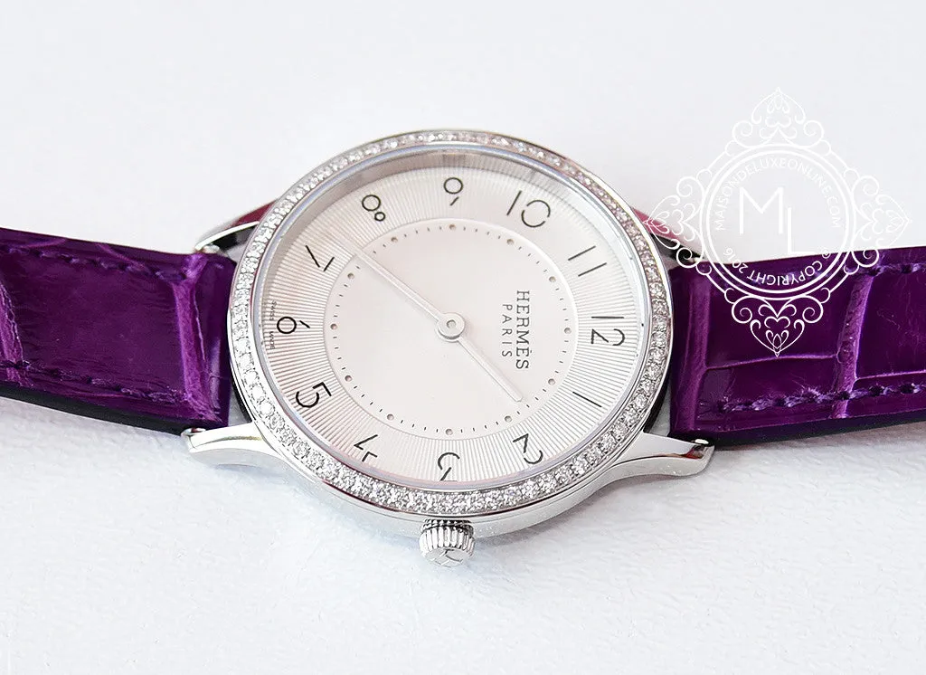 Hermes Diamond Slim d'Hermès Purple Crocodile Watch MM