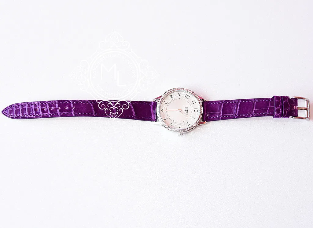 Hermes Diamond Slim d'Hermès Purple Crocodile Watch MM