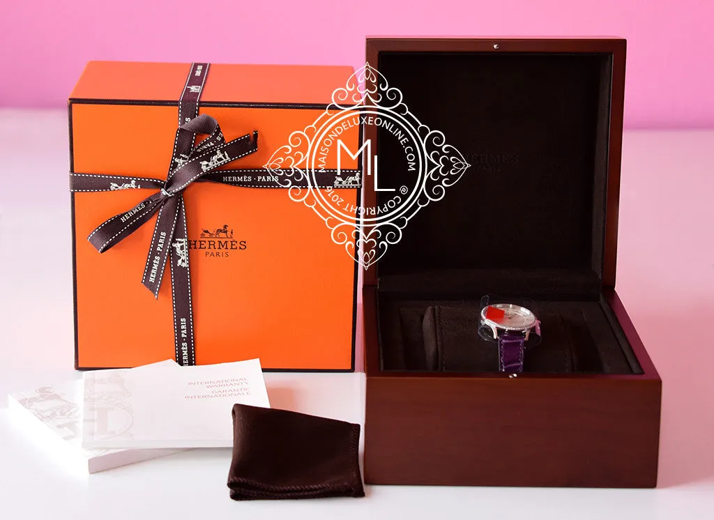 Hermes Diamond Slim d'Hermès Purple Crocodile Watch MM