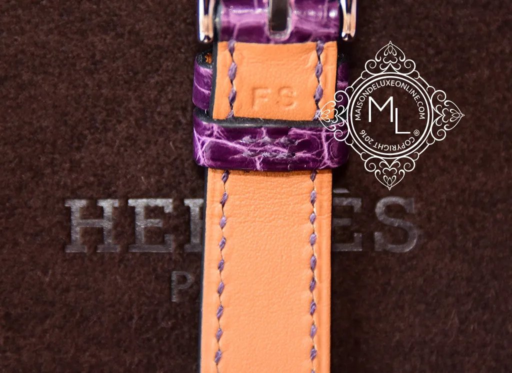 Hermes Diamond Slim d'Hermès Purple Crocodile Watch MM