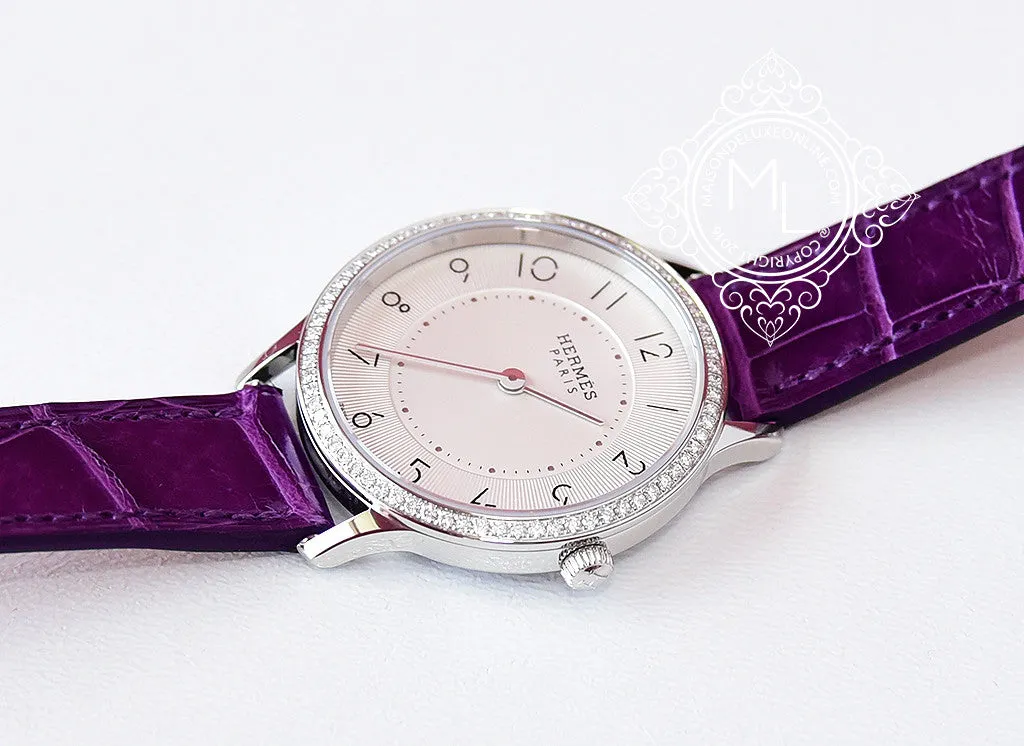 Hermes Diamond Slim d'Hermès Purple Crocodile Watch MM