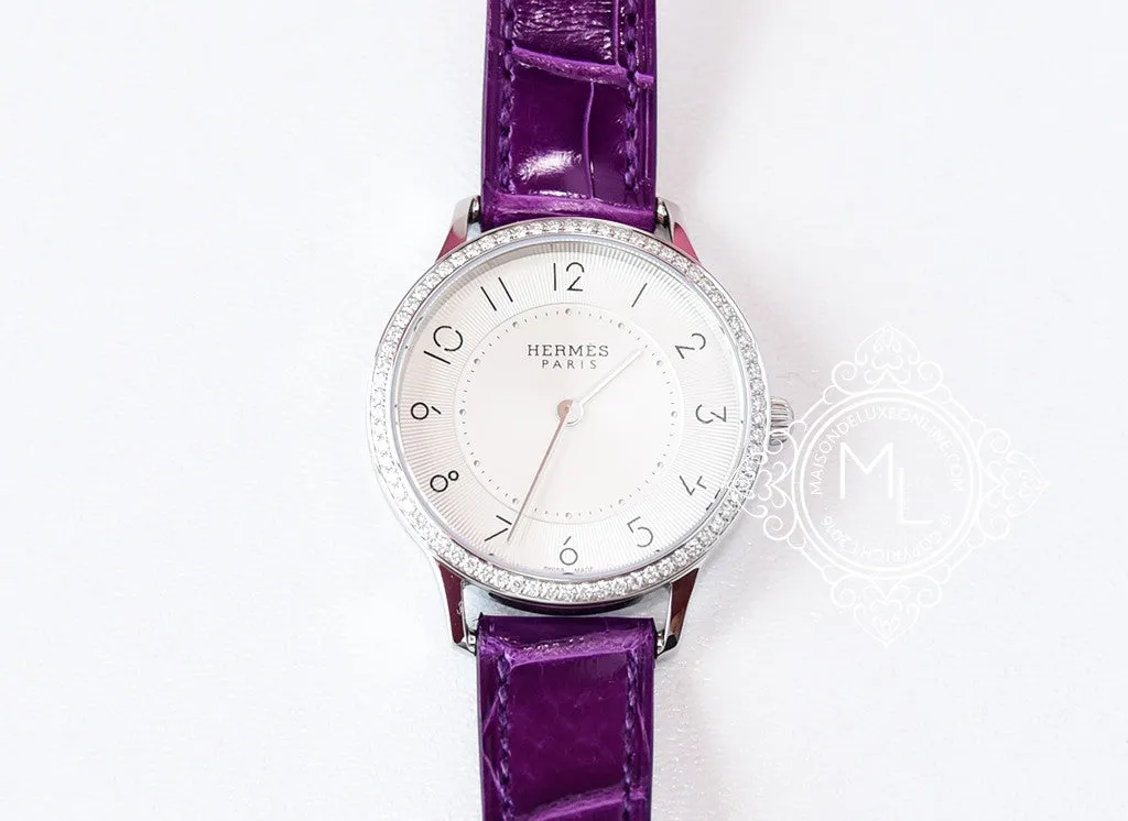 Hermes Diamond Slim d'Hermès Purple Crocodile Watch MM