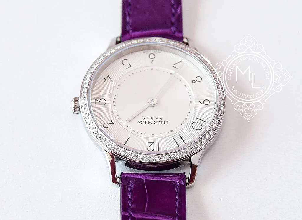 Hermes Diamond Slim d'Hermès Purple Crocodile Watch MM