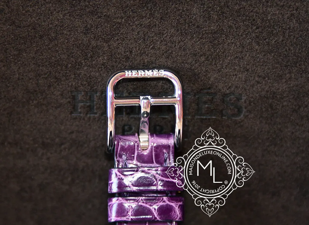 Hermes Diamond Slim d'Hermès Purple Crocodile Watch MM