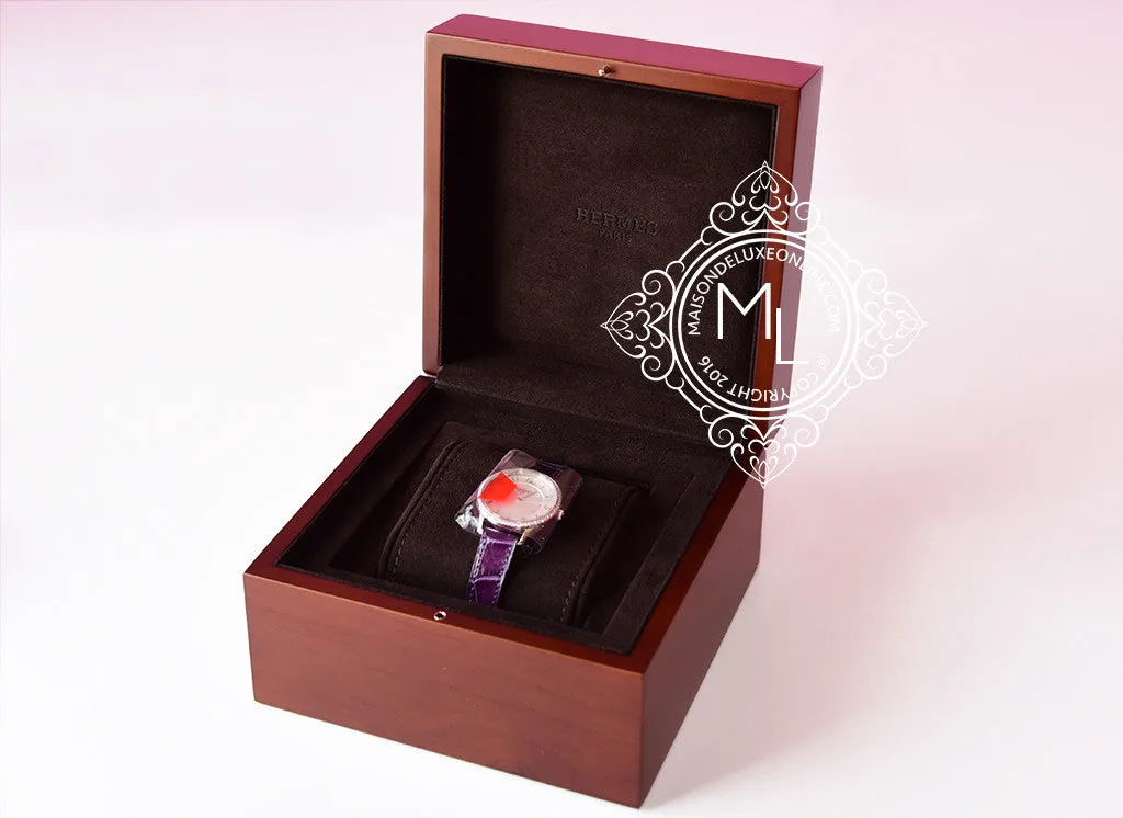 Hermes Diamond Slim d'Hermès Purple Crocodile Watch MM