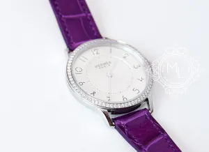 Hermes Diamond Slim d'Hermès Purple Crocodile Watch MM