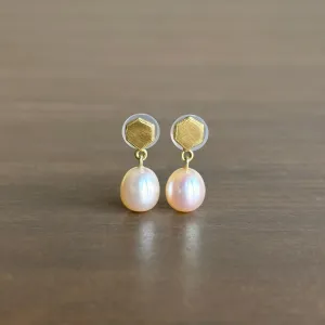 Hexagon & Pearl Post Earrings