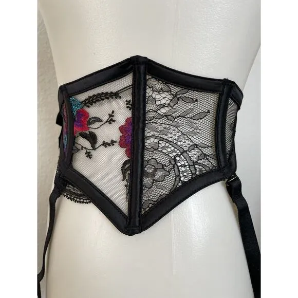 Honey Birdette Garter Belt Angelina Lace Floral Embroidered Lingerie