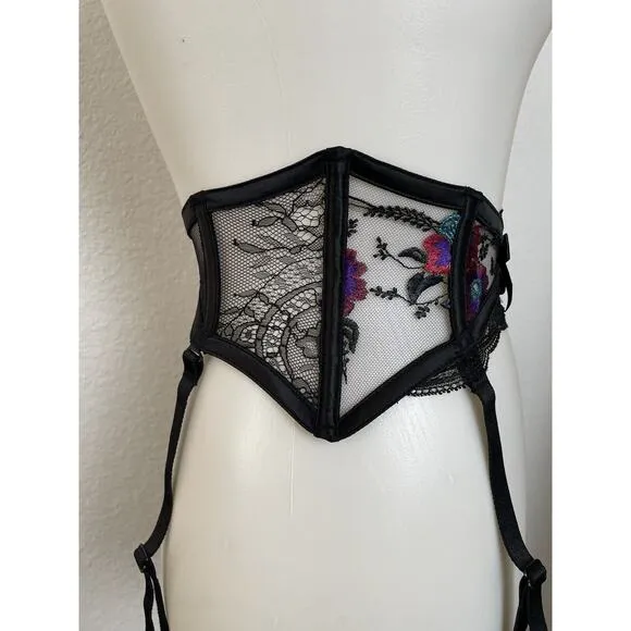 Honey Birdette Garter Belt Angelina Lace Floral Embroidered Lingerie
