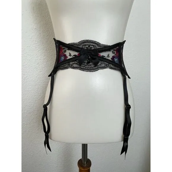 Honey Birdette Garter Belt Angelina Lace Floral Embroidered Lingerie