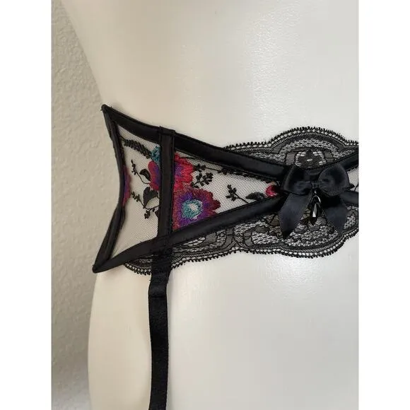 Honey Birdette Garter Belt Angelina Lace Floral Embroidered Lingerie