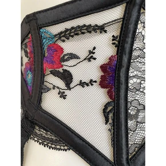 Honey Birdette Garter Belt Angelina Lace Floral Embroidered Lingerie