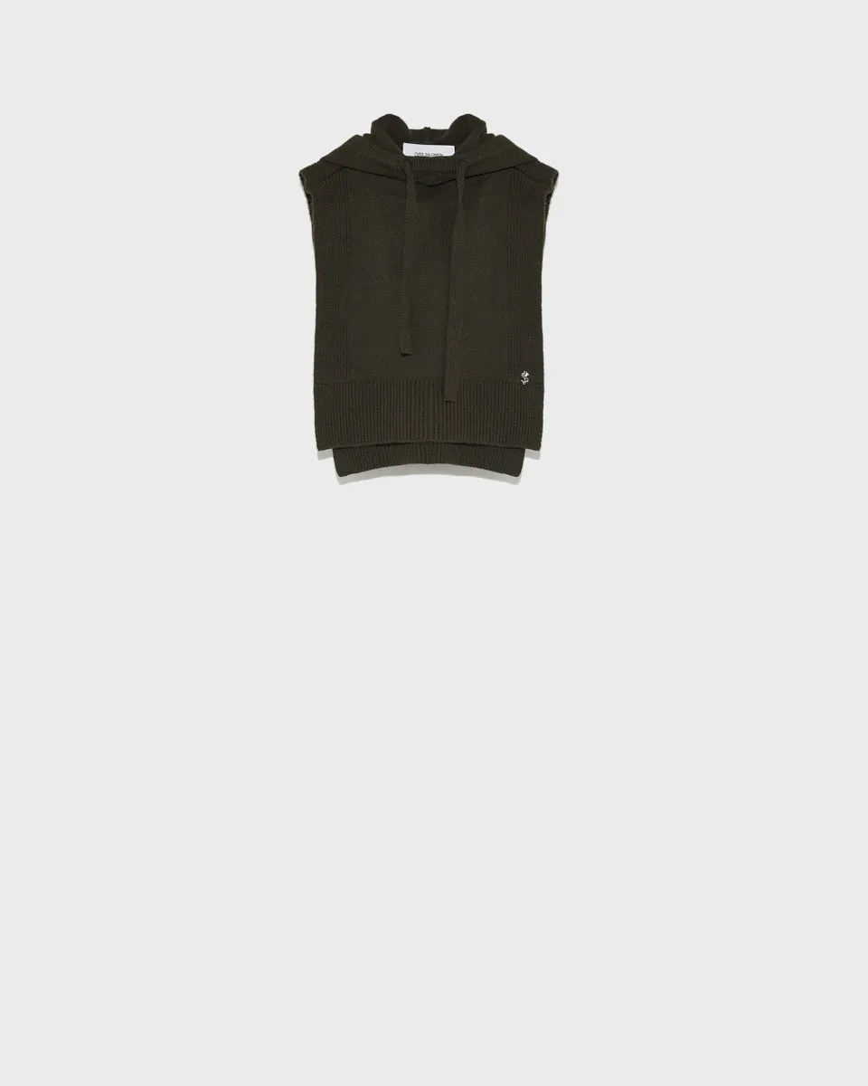 Hooded dickey in cashmere wool knit