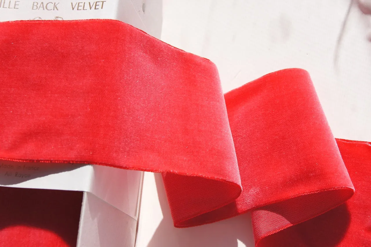 Hot Melon Velvet Ribbon Vintage from France 72mm