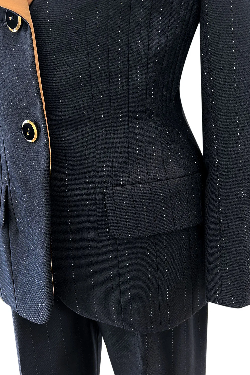 Incredible Fall 2000 Givenchy by Alexander McQueen Haute Couture Runway Pinstripe Three Piece Suit