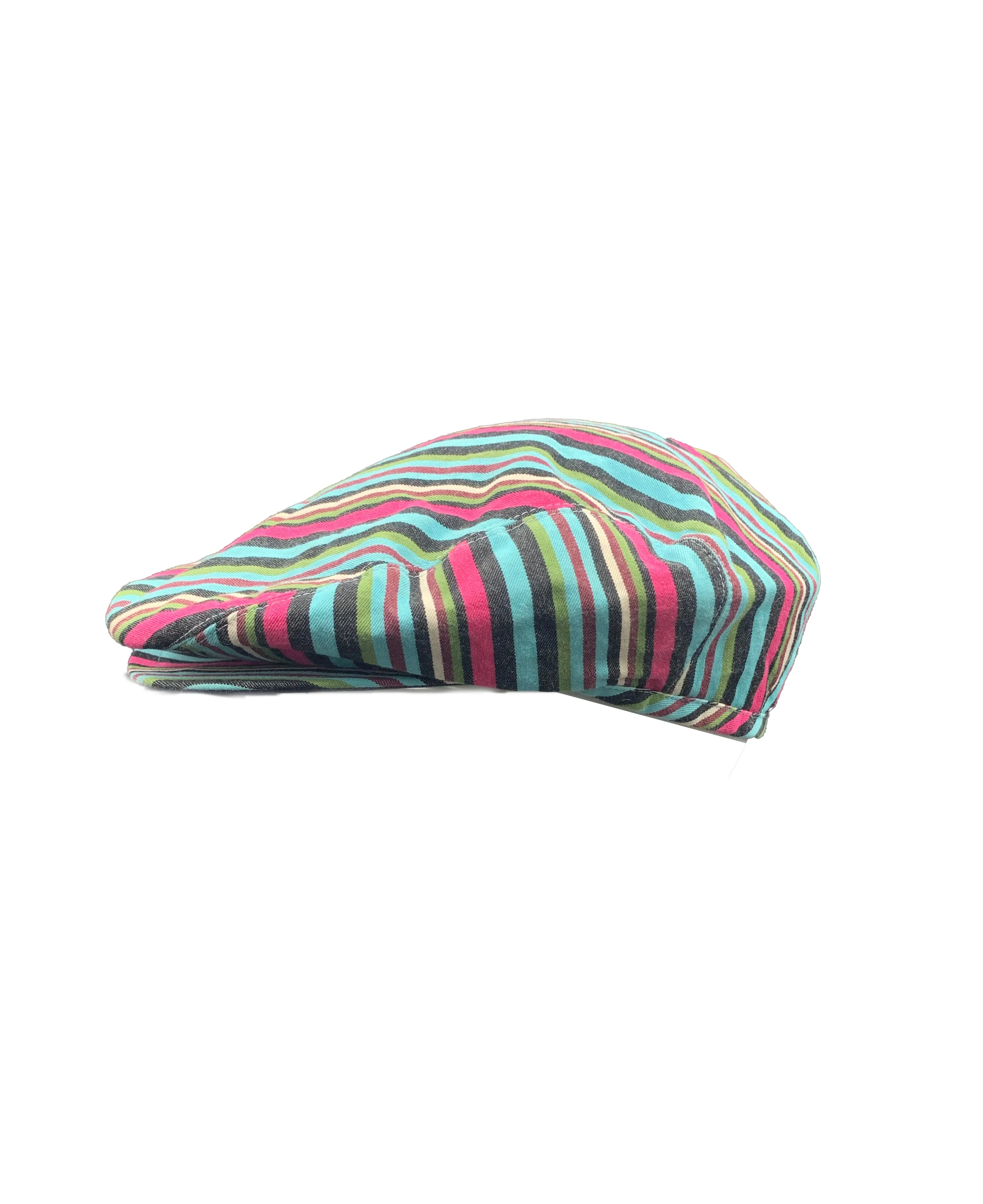 Issey Miyake Y2K Turquoise and Red Striped Newsboy Cap