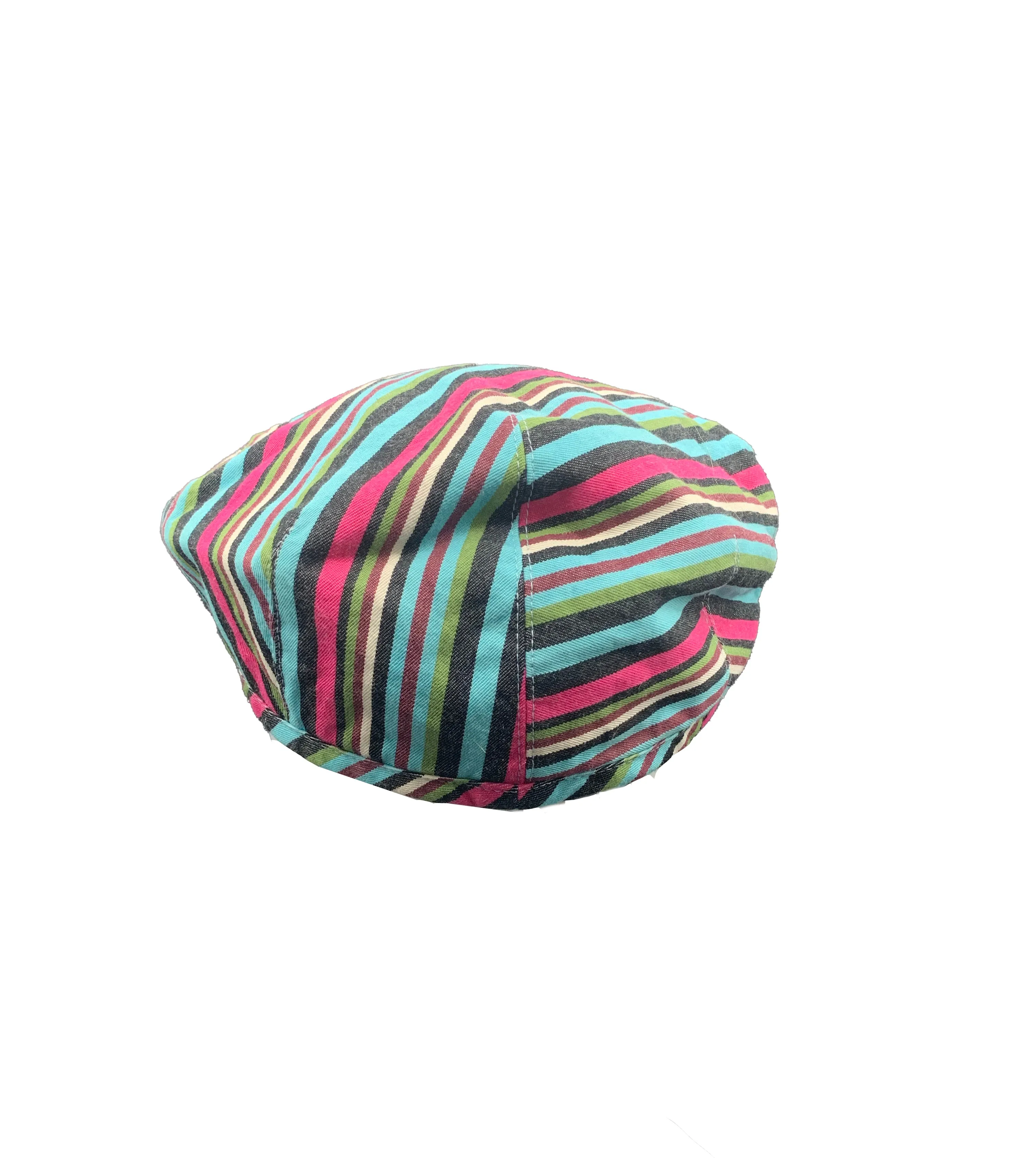 Issey Miyake Y2K Turquoise and Red Striped Newsboy Cap