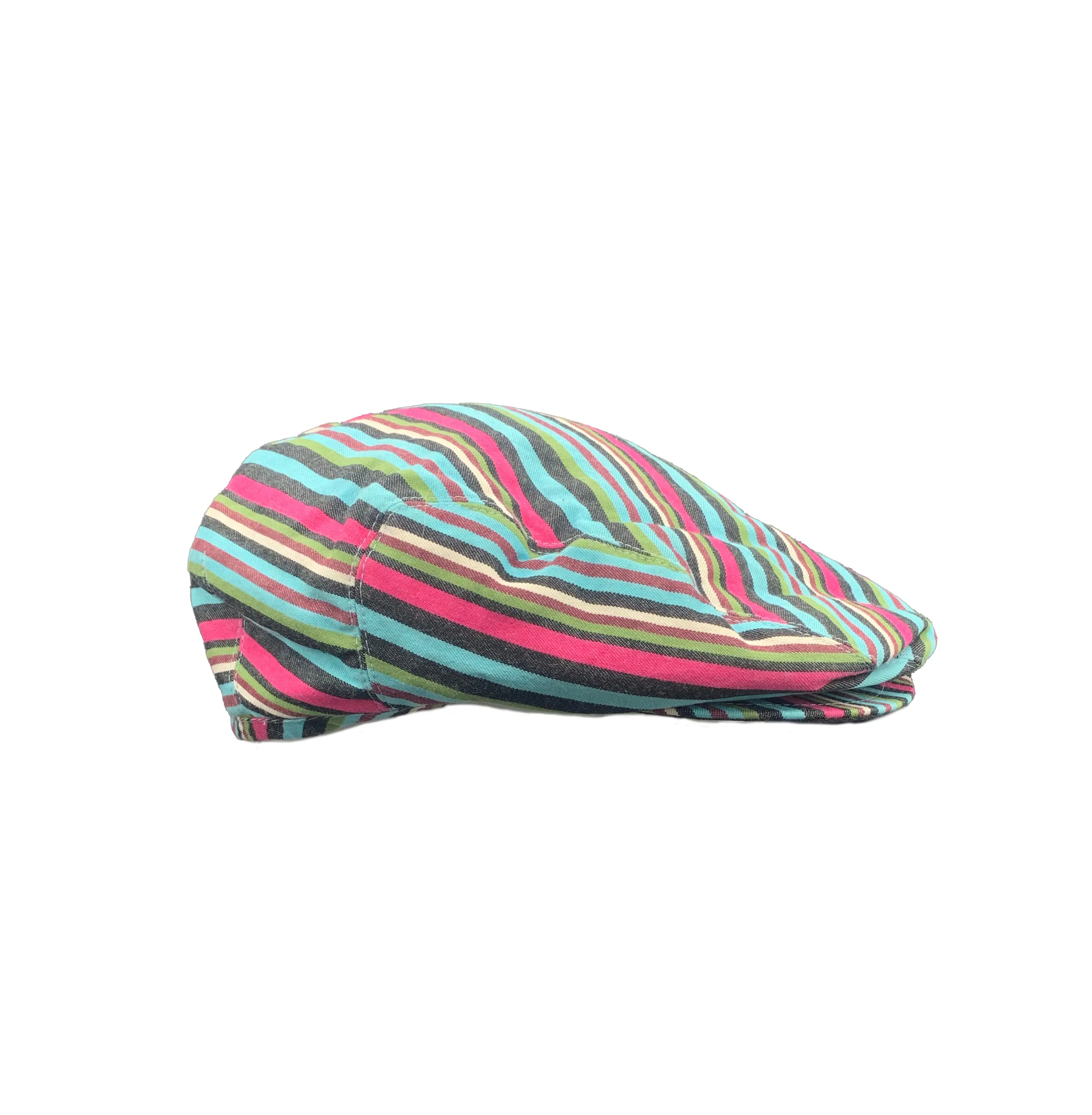 Issey Miyake Y2K Turquoise and Red Striped Newsboy Cap