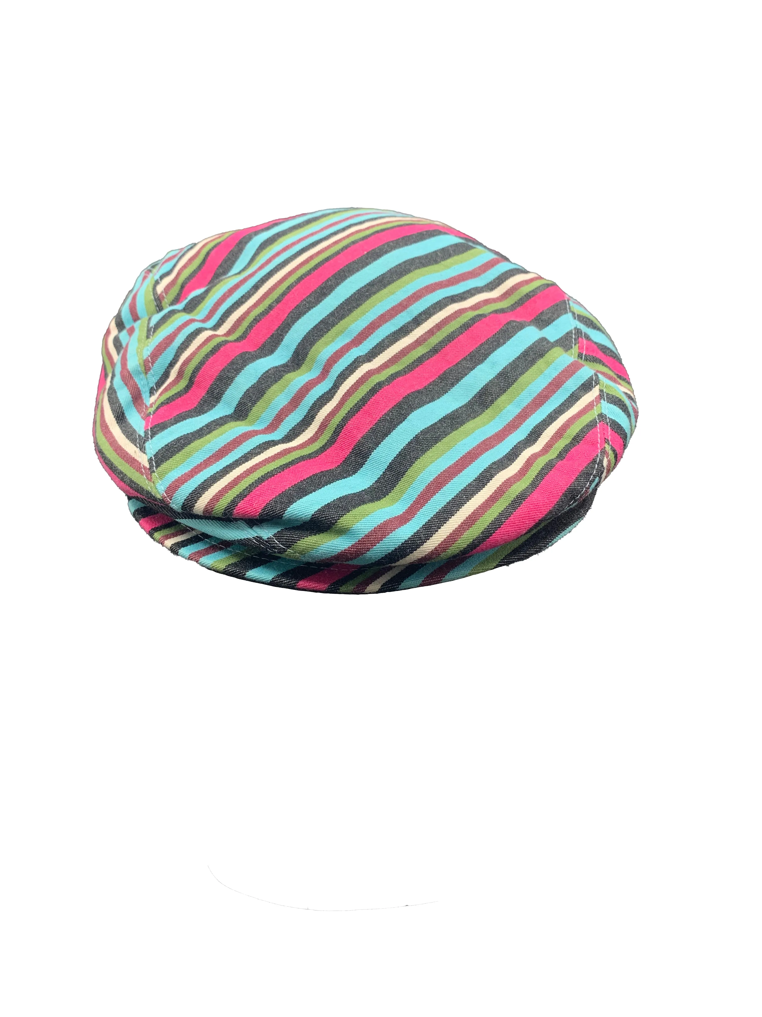 Issey Miyake Y2K Turquoise and Red Striped Newsboy Cap