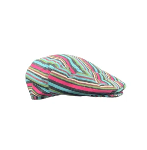 Issey Miyake Y2K Turquoise and Red Striped Newsboy Cap