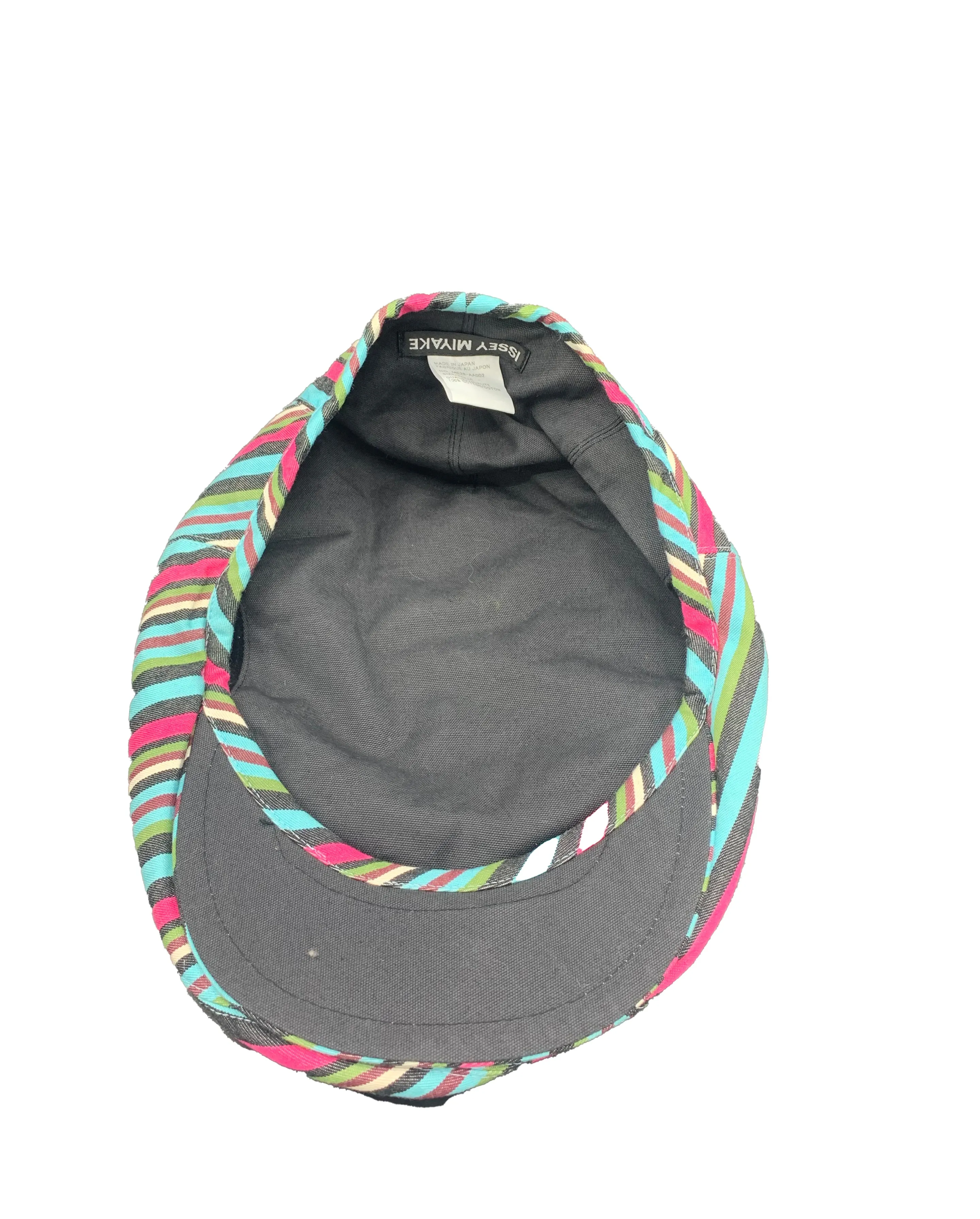Issey Miyake Y2K Turquoise and Red Striped Newsboy Cap