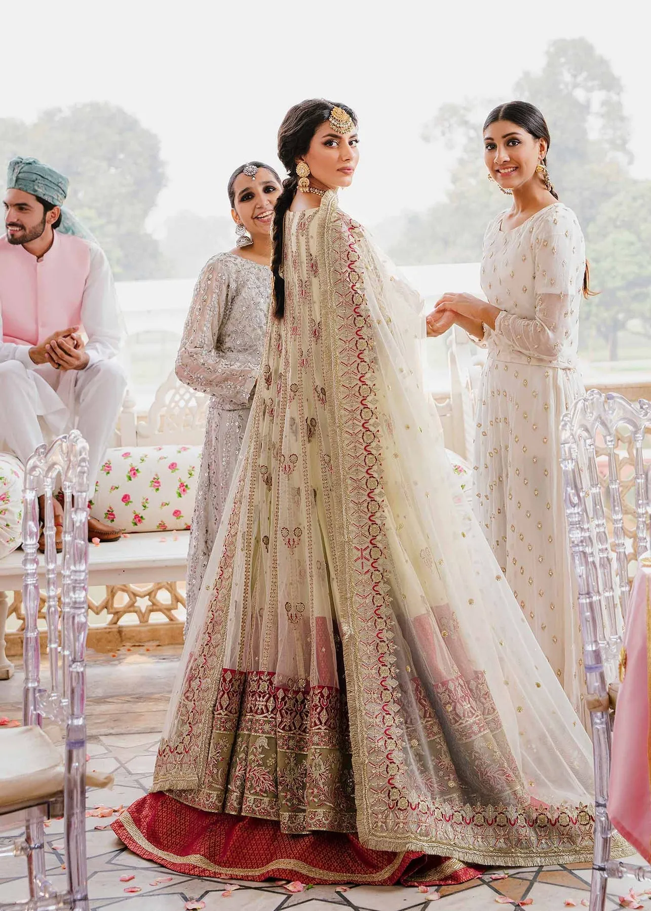 Ivory Golden Embroidered Pakistani Wedding Dress Pishwas Lehenga