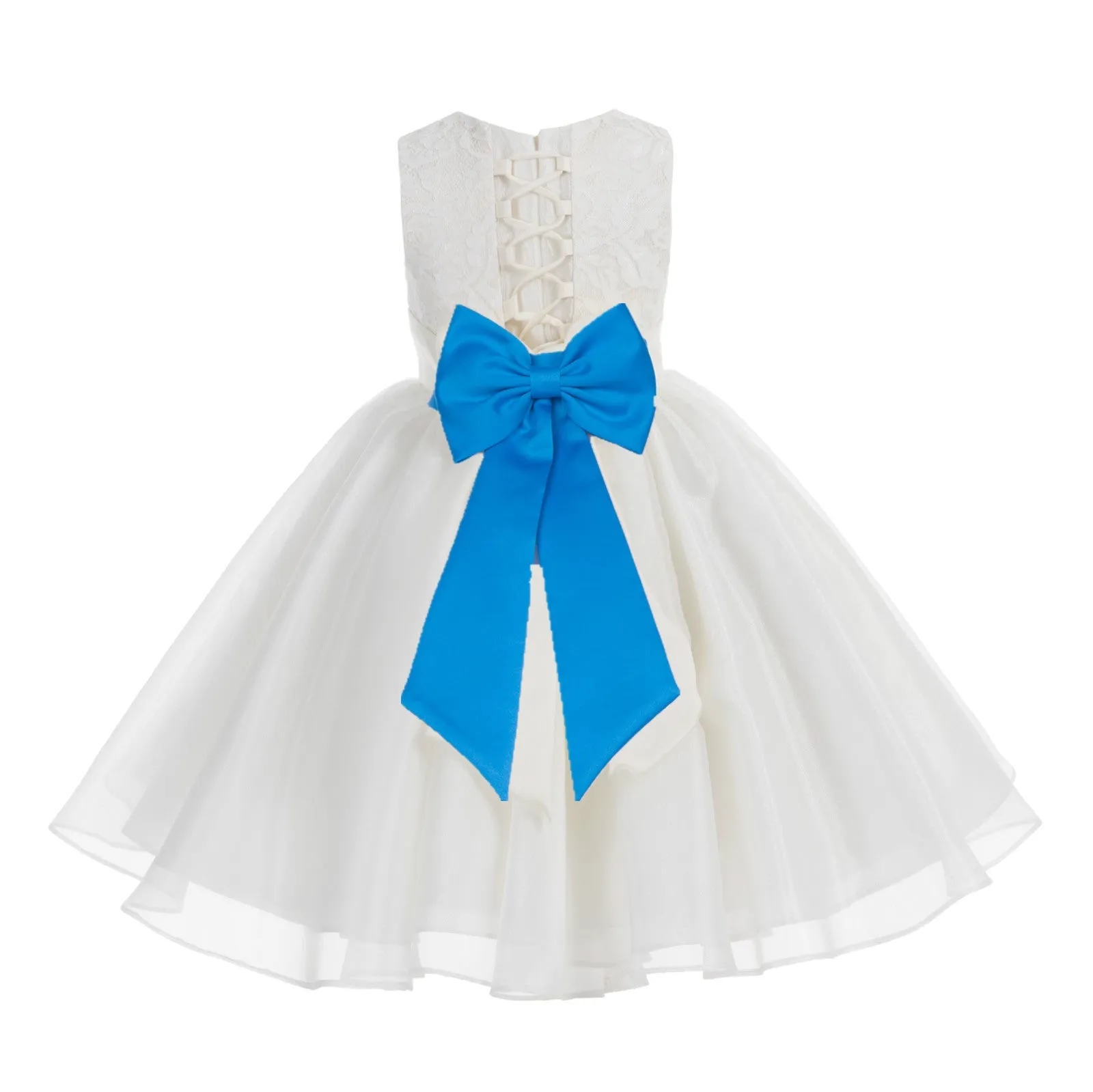 Ivory Lace Organza Flower Girl Dress Elegant Formal Junior Beauty Pageant Communion Baptism 186T(3)