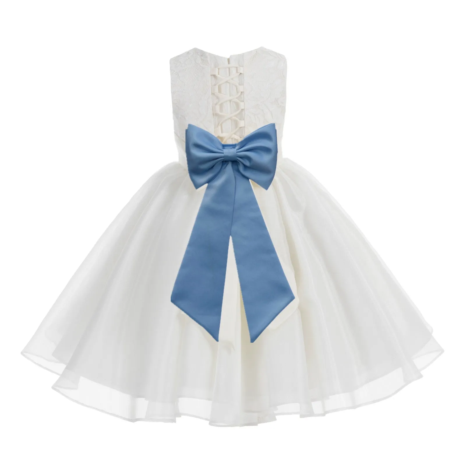 Ivory Lace Organza Flower Girl Dress Elegant Formal Junior Beauty Pageant Communion Baptism 186T(3)