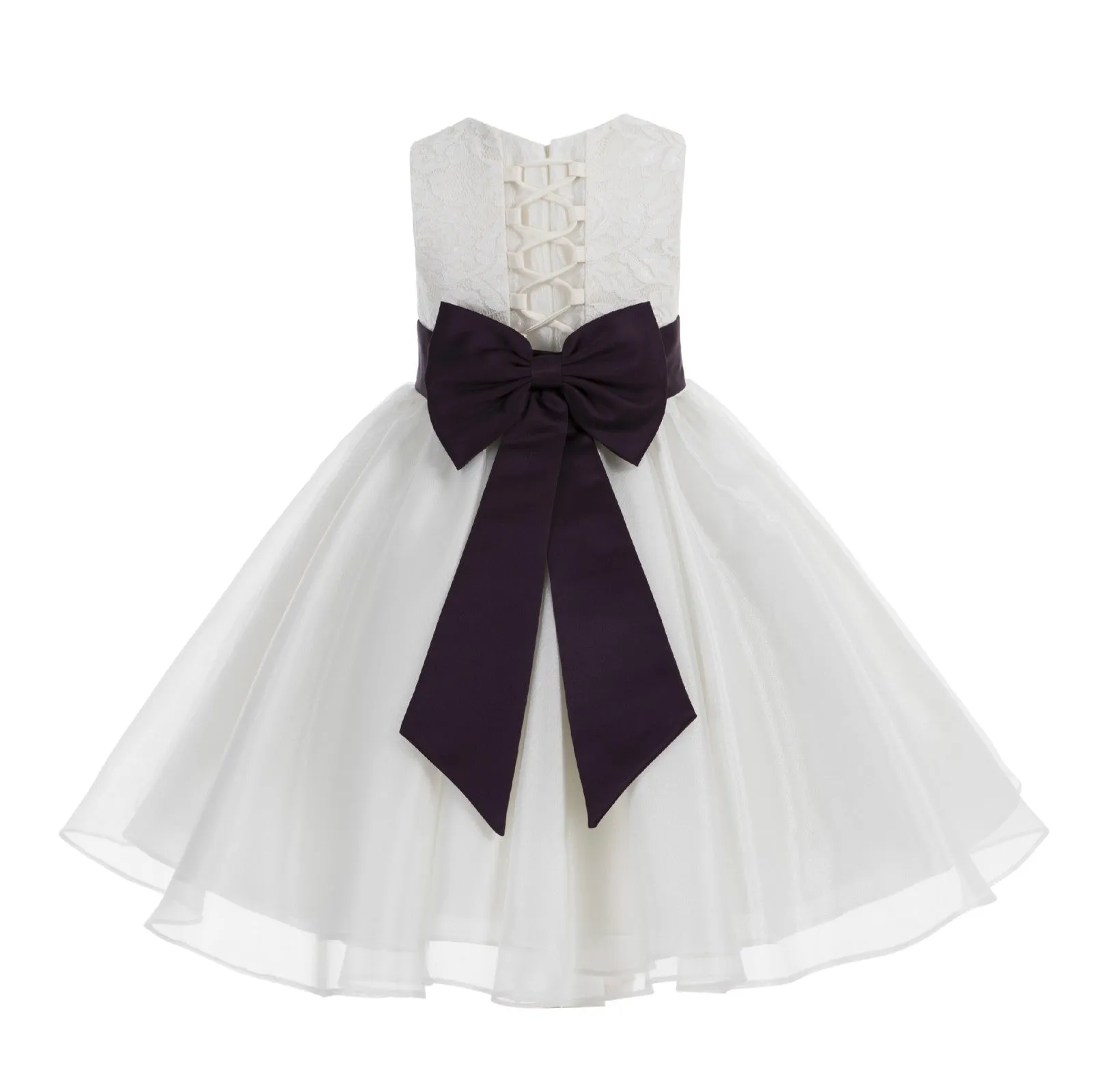 Ivory Lace Organza Flower Girl Dress Elegant Formal Junior Beauty Pageant Communion Baptism 186T(3)