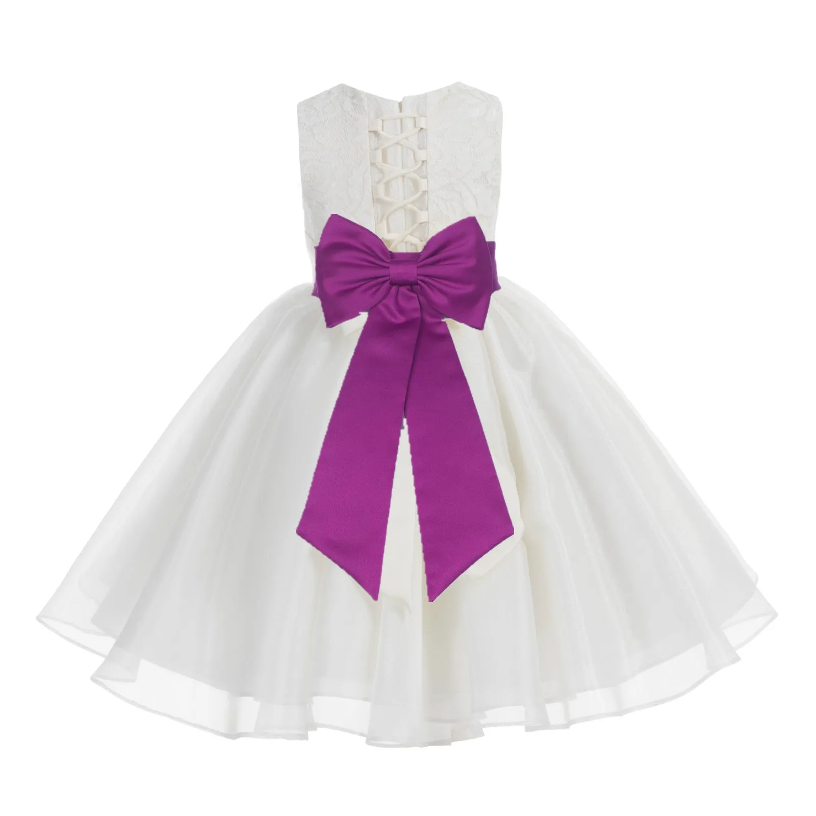 Ivory Lace Organza Flower Girl Dress Elegant Formal Junior Beauty Pageant Communion Baptism 186T(3)