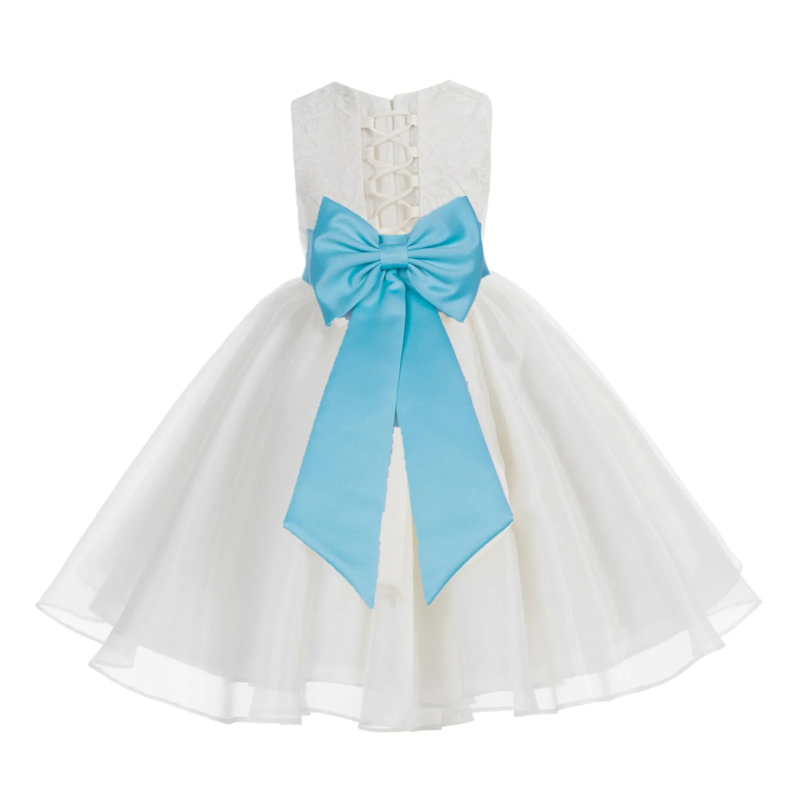 Ivory Lace Organza Flower Girl Dress Elegant Formal Junior Beauty Pageant Communion Baptism 186T(3)
