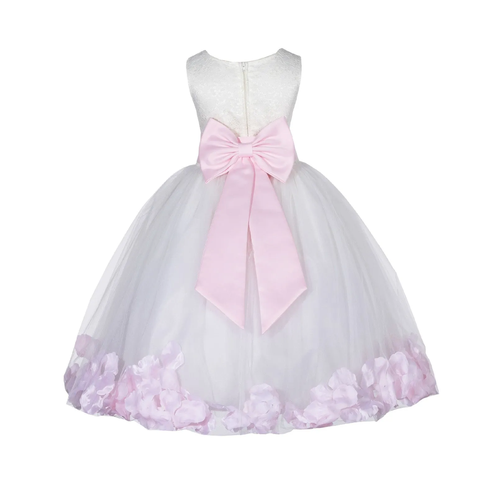 Ivory Tulle Floral Lace Top Rose Petals Flower Girl Dress Wedding Pageant Special Occasions 165T(2)