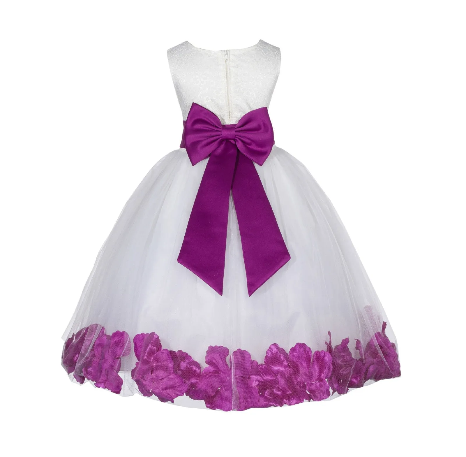 Ivory Tulle Floral Lace Top Rose Petals Flower Girl Dress Wedding Pageant Special Occasions 165T(2)