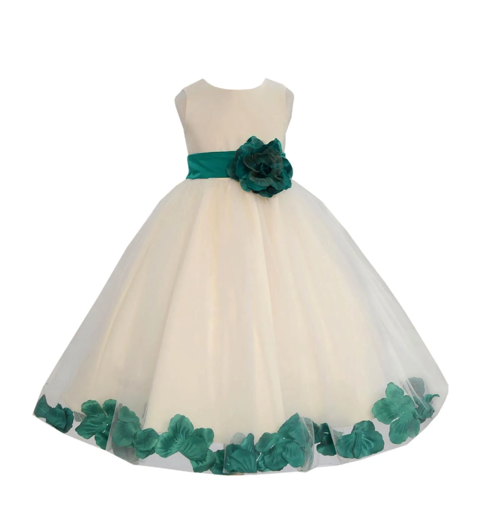 Ivory Tulle Floral Petals Flower Girl Dress Special Occasions Junior Pageant Wedding Holiday 302S(3)