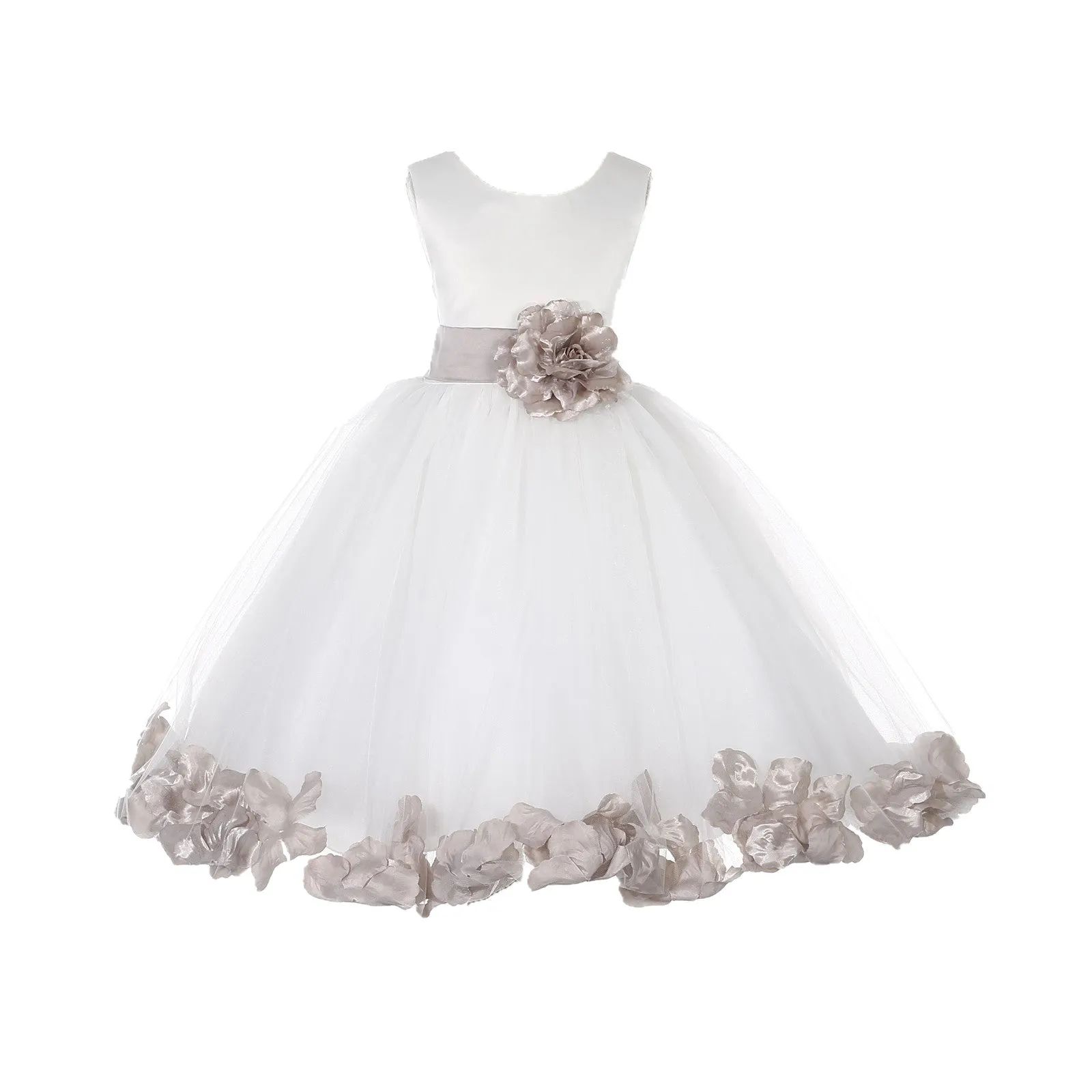 Ivory Tulle Floral Petals Flower Girl Dress Special Occasions Junior Pageant Wedding Holiday 302S(3)