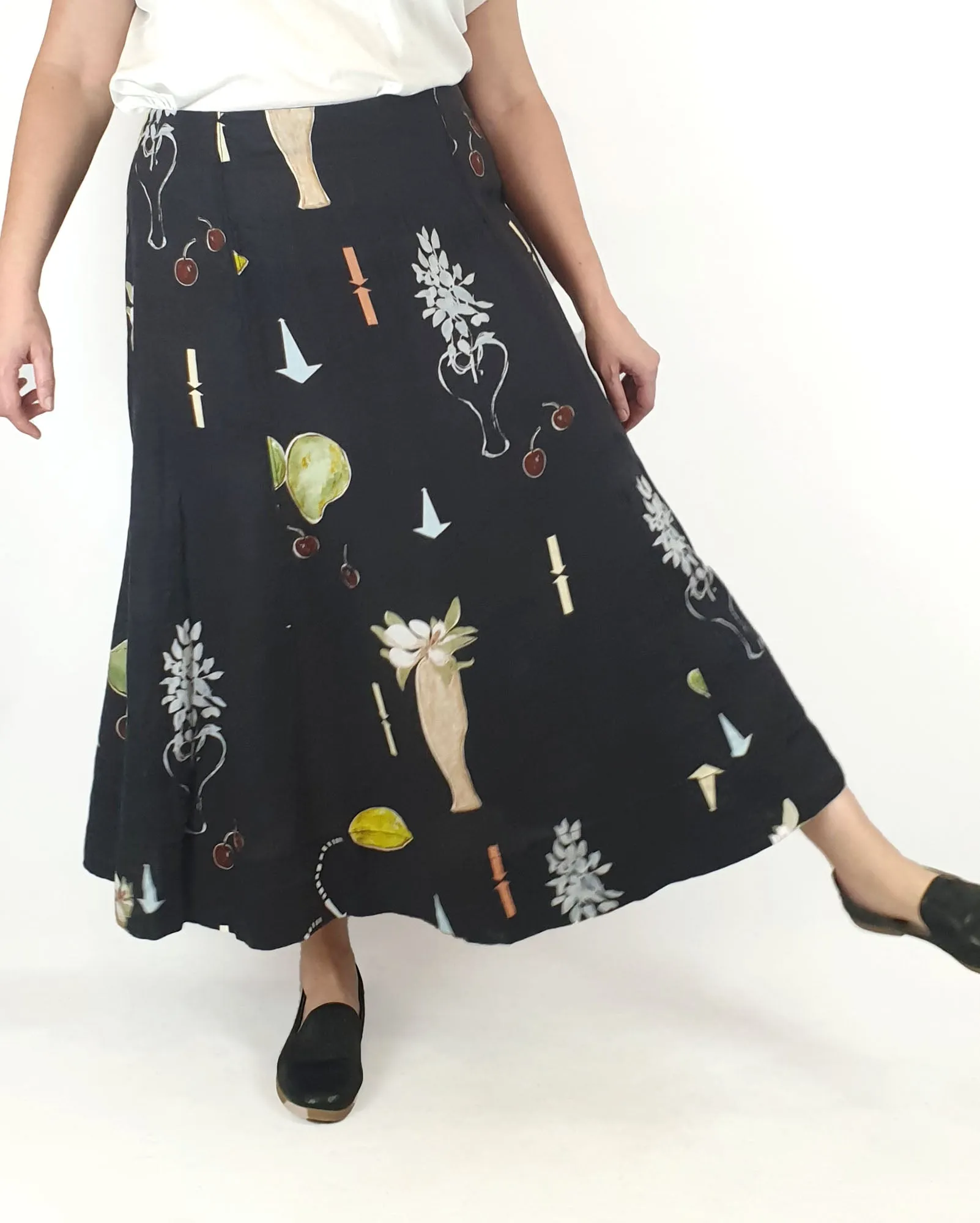 JAG black unique print maxi linen skirt size XL
